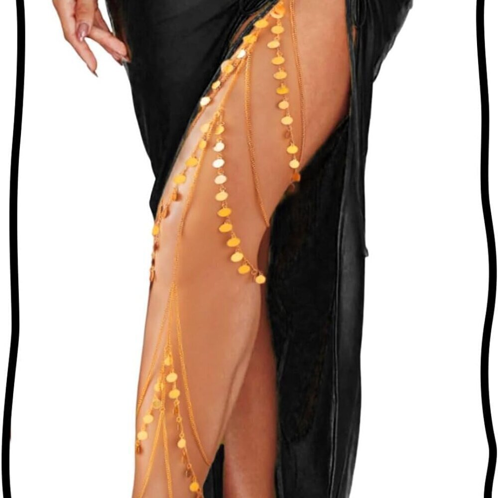 Boho Sequin Leg Chain Gold Layered Body Chain Tassel Rave Party Accessory